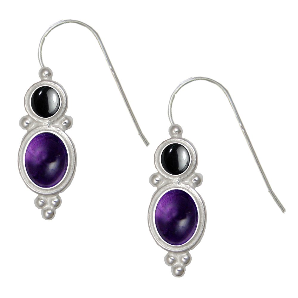 Sterling Silver Drop Dangle Earrings Amethyst And Hematite